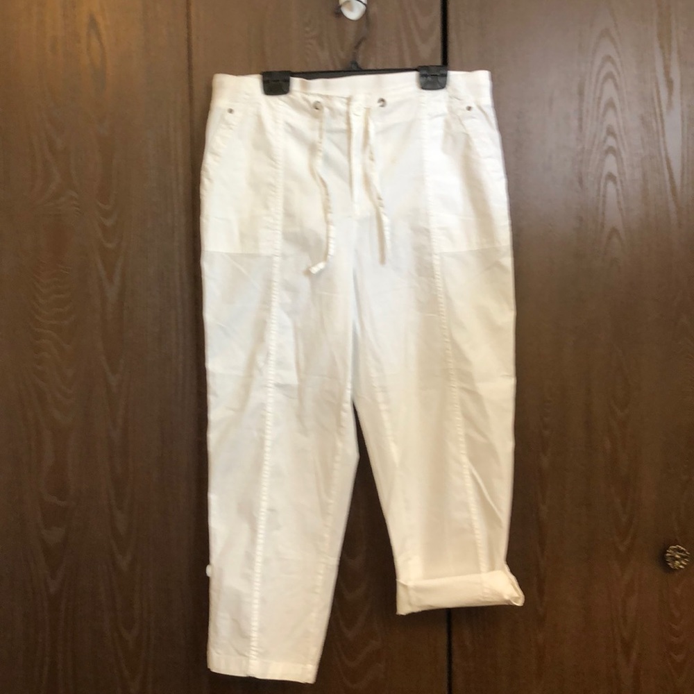 GEORGE SIZE 10 WOMEN’S WHITE CAPRIS ADJUSTABLE LENGTH ELASTIC WAIST - #073